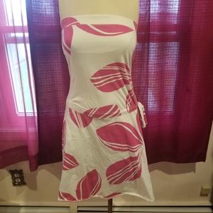 Ocean Drive pink and white strapless beach coverup